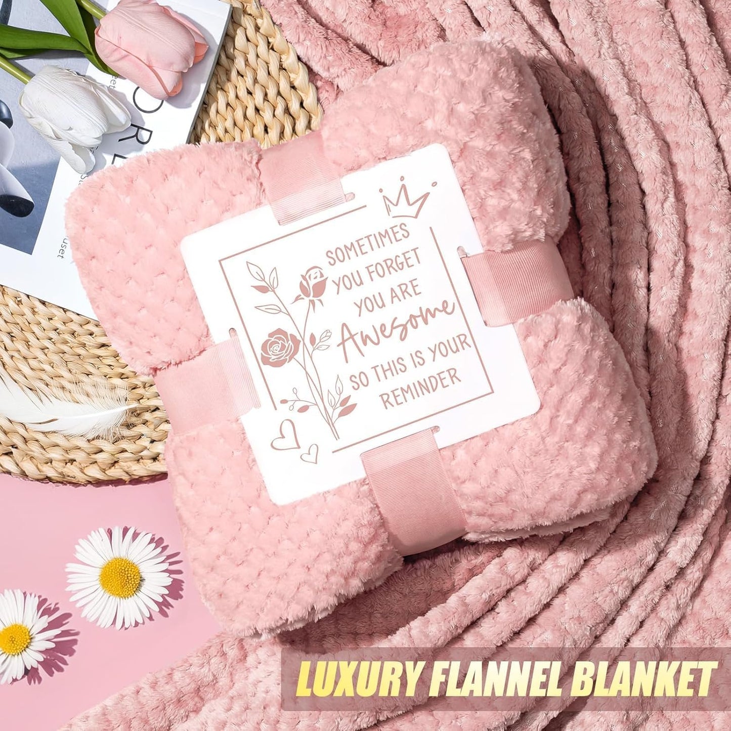 Birthday Gifts for Women Self Care Get Well Soon Gifts, Rose Relaxing Spa Gifts Box Care Package Basket w/ Luxury Flannel Blanket 40 oz Tumbler, Christmas Gifts Set for Mom Her Wife Girlfriend Sister