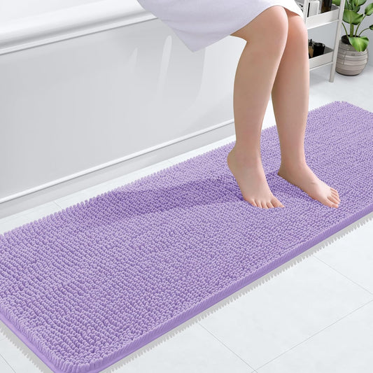 OLANLY Bathroom Rugs 59x20, Extra Soft Absorbent Chenille Bath Rugs, Rubber Backing Quick Dry, Machine Washable Bath Mats for Bathroom Floor, Tub and Shower, Home Decor Accessories, Lavender