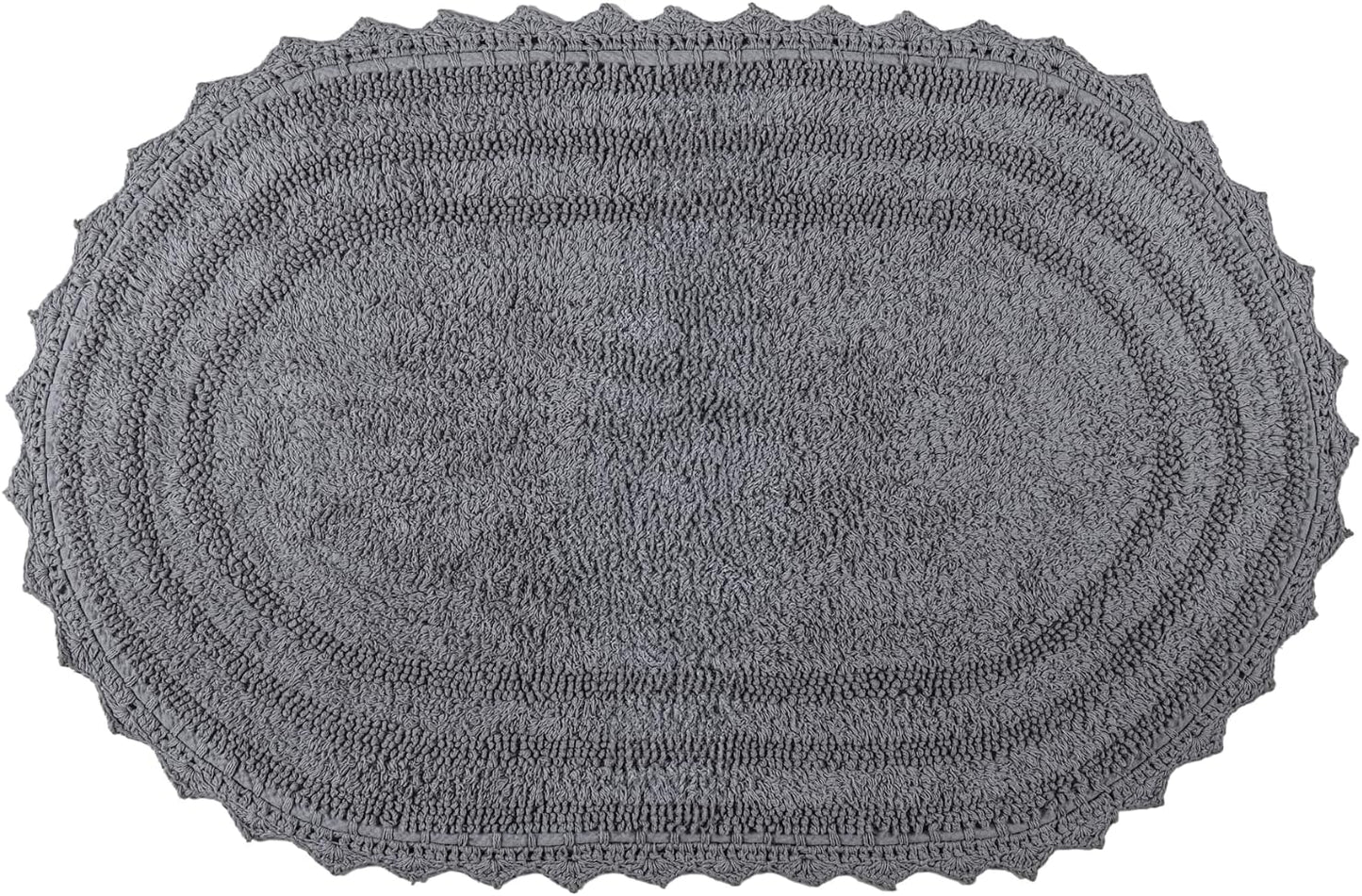 RAJRANG Grey Oval Crochet Bath Rug | 24x17 Inches Cotton Reversible Mat for Bathroom, Kitchen or Spa | Soft, Absorbent, Boho-Inspired Home Accent