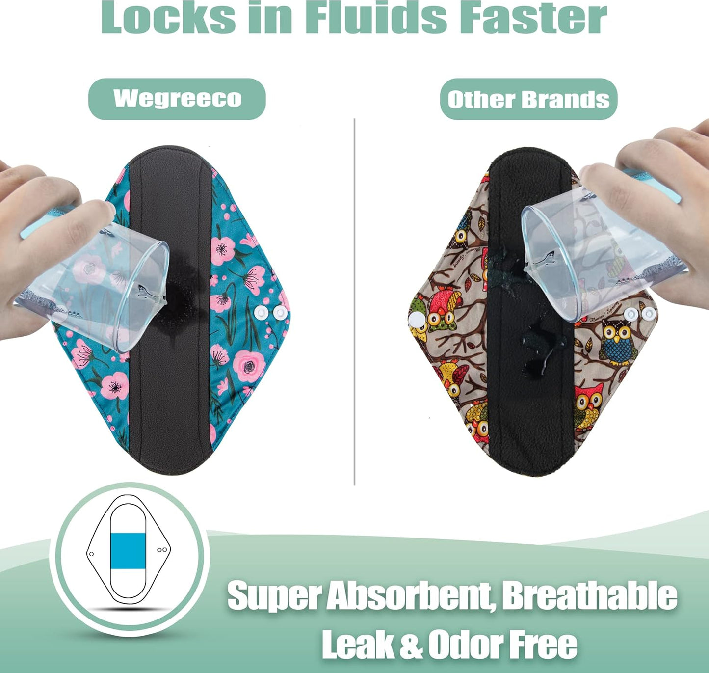 wegreeco Reusable Menstrual Pads - Reusable Sanitary Pads | Reusable Panty Liners | Soft Cloth Menstrual Pads - 6 Pack with 1 Cloth Mini Wet Bag (M, Rose)