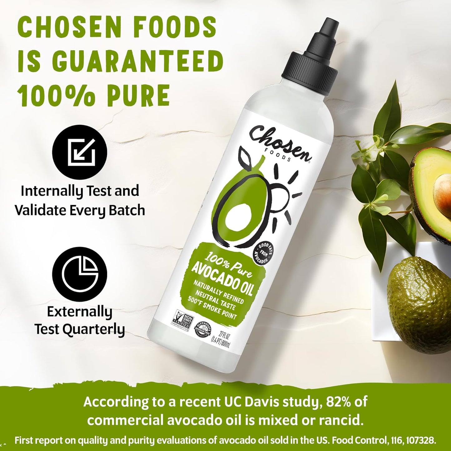 Chosen Foods 100% Pure Avocado Oil Squeeze Bottle - 27 Fl Oz - For Drizzling, Sautéing, Roasting, Searing, & Baking - High Smoke Point Cooking Oil - Kosher, Keto Friendly - With Recipe eBook