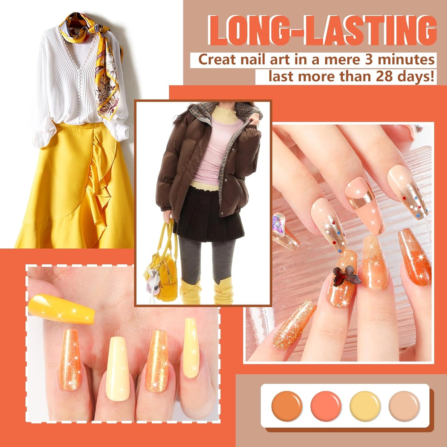 ABAC Fall & Winter Solid Gel Nail Polish Set Orange Yellow Brown Purple Grey Black Shimmer Colors w/Pro Brush No-Spill,Hema-Free Gel Nail Kit Gifts for Women All Season