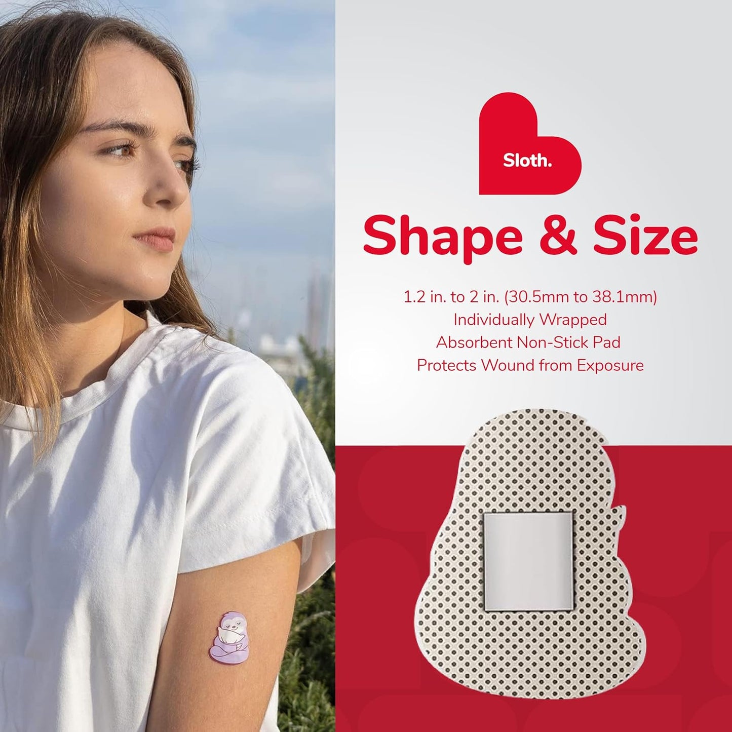 BioSwiss Kids Bandages, Sloth Shaped Self Adhesive Bandage Set, Latex Free, Sterile Wound Care, 50 Count