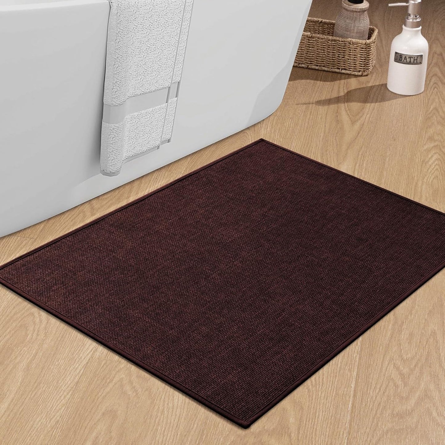 chakme Bathroom Rugs Mat 36x24, Ultra Thin Non Slip Bath Mat Large Quick Dry Absorbent Bath Mat for Bathroom Floor, (Dark Purple, 36"x24")