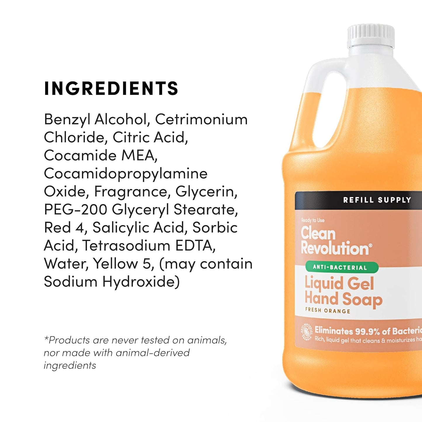 Clean Revolution Antibacterial Gel Hand Soap Refill, 128 Fl Oz, Ready To Use Gel Soap, Fresh Orange Scent, Non-Drying Formula - Made in USA