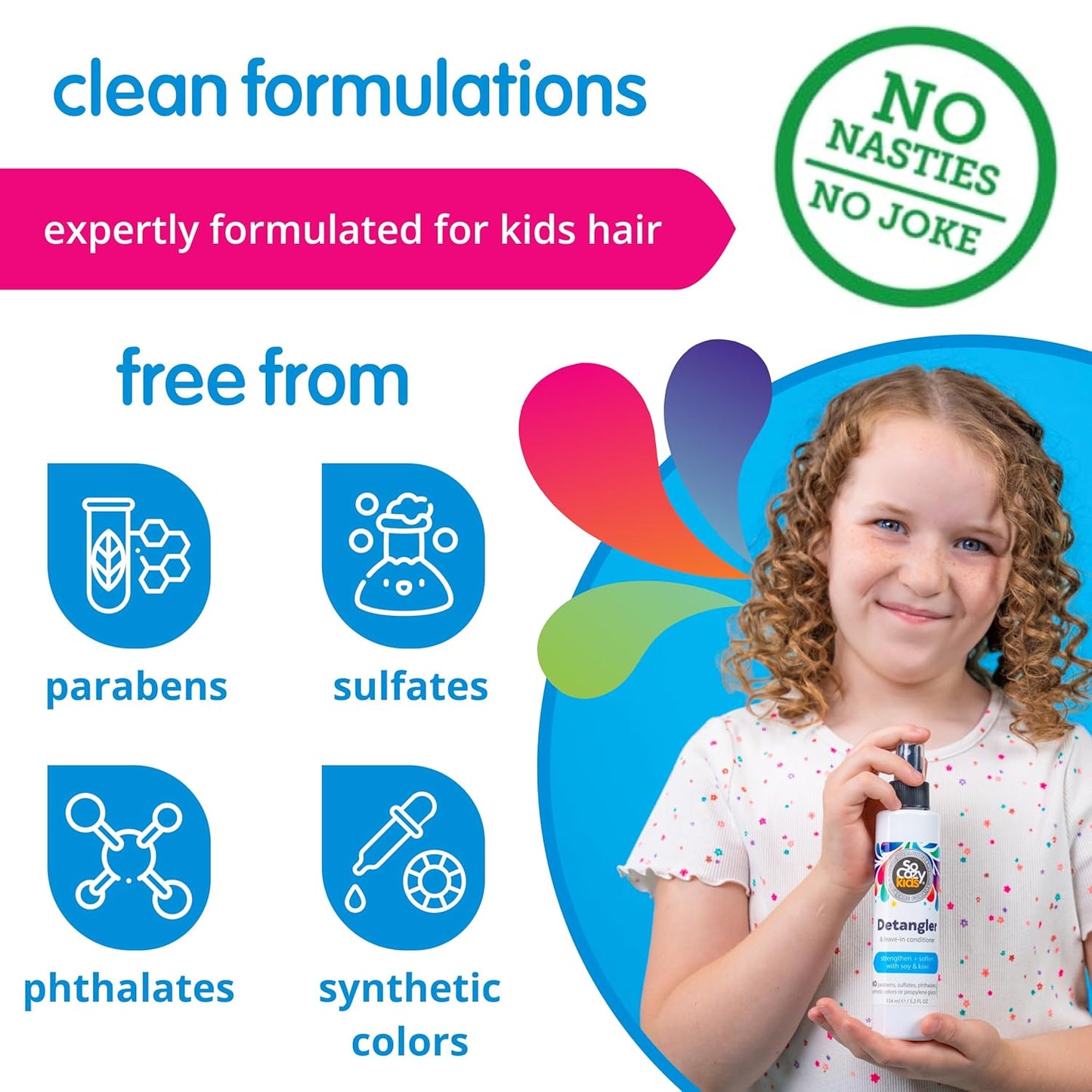 SoCozy Detangler Leave-In Conditioner Spray For Kids Hair Strengthens and Softens, No Parabens, Sulfates, Synthetic Colors or Dyes, 5.2 Fl Oz (580A)