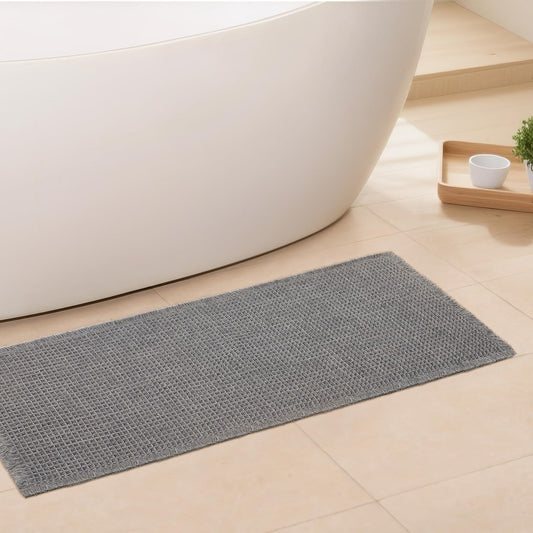 Waffle Runner Bath Mat - Long Boho Bathroom Rugs Non Slip Washable, Super Absorbent & Quick Dry, Soft Bath Mat Farmhouse Bathroom Decor, 24'' x 72'', Dark Grey