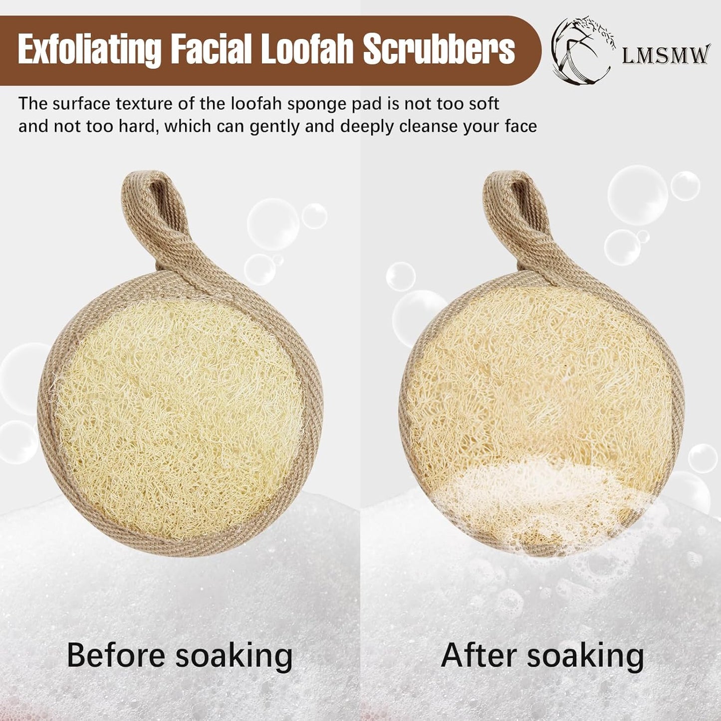 Face Exfoliating Loofah Scrubber Exfoliator Pads - Natural Luffa Facial Sponges Brush for Cleansing Exfoliation, Manual Face Cleanser Pad for Scrub Clean Facial Skin for Men Women Bath Shower, 6 Pack