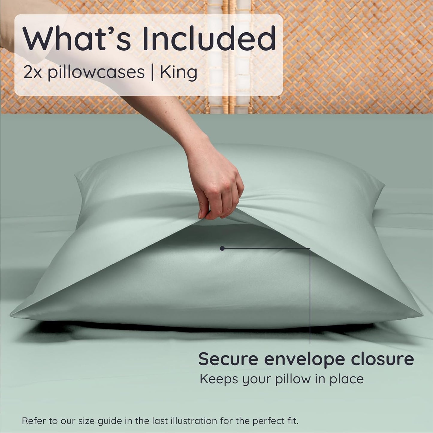 Bambaw 100% Viscose Derived from Bamboo Pillowcases King Size – Set of 2 King Size Cooling Pillow Cases for Ance with Envelope Closure, Breathable, Soft & Luxury Pillow Cases (Sea Glass)