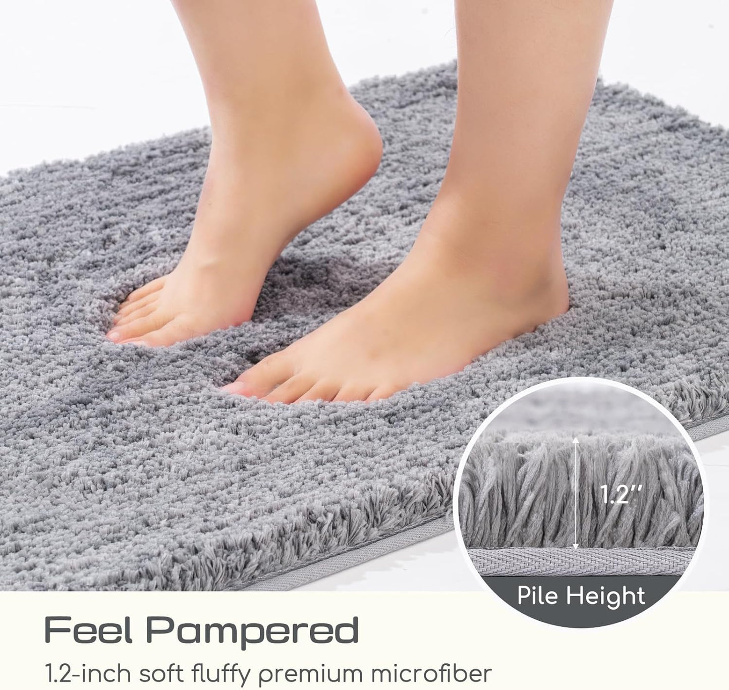 ROSMARUS Shaggy Bath Rugs for Bathroom Non Slip 24" X 36", Water Absorbent Bath Mat, Soft Shower Mat for Floor & Tub, Fluffy Plush Rug Machine Washable, Grey