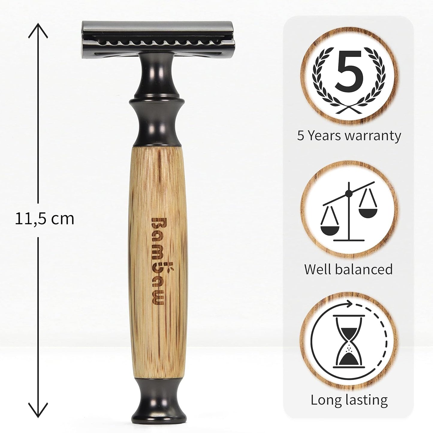 Bambaw Safety Razors for Men & Women, Reusable Razor with 5 Blades, Double Edge Safety Razor, Eco-Friendly & Plastic Free – Thick Bamboo Black