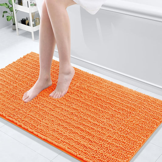 Arotive Luxury Chenille Bathroom Rug Mat, Extra Soft Thick Absorbent Shaggy Bath Rugs, Non-Slip Machine Wash Dry, Plush Bath Mats for Bathroom, Shower and Tub, 54x24, Orange