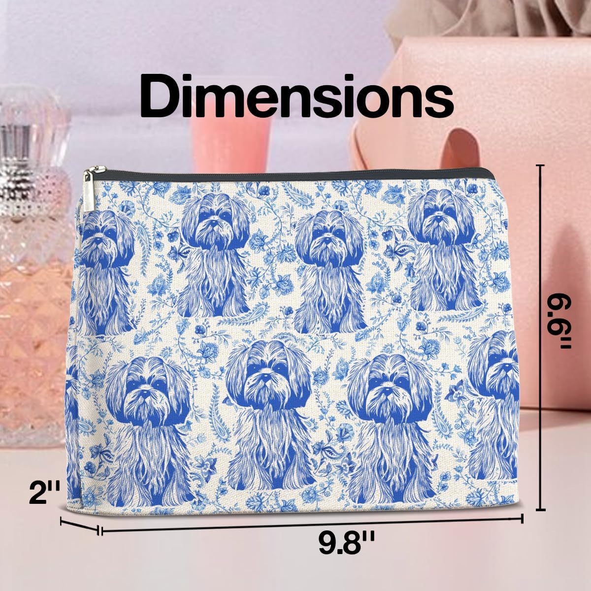 Shih Tzu Blue Makeup Bag Gifts for Women Dog Mom Cute Shih Tzu Cosmetic Bag Zipper Pouch