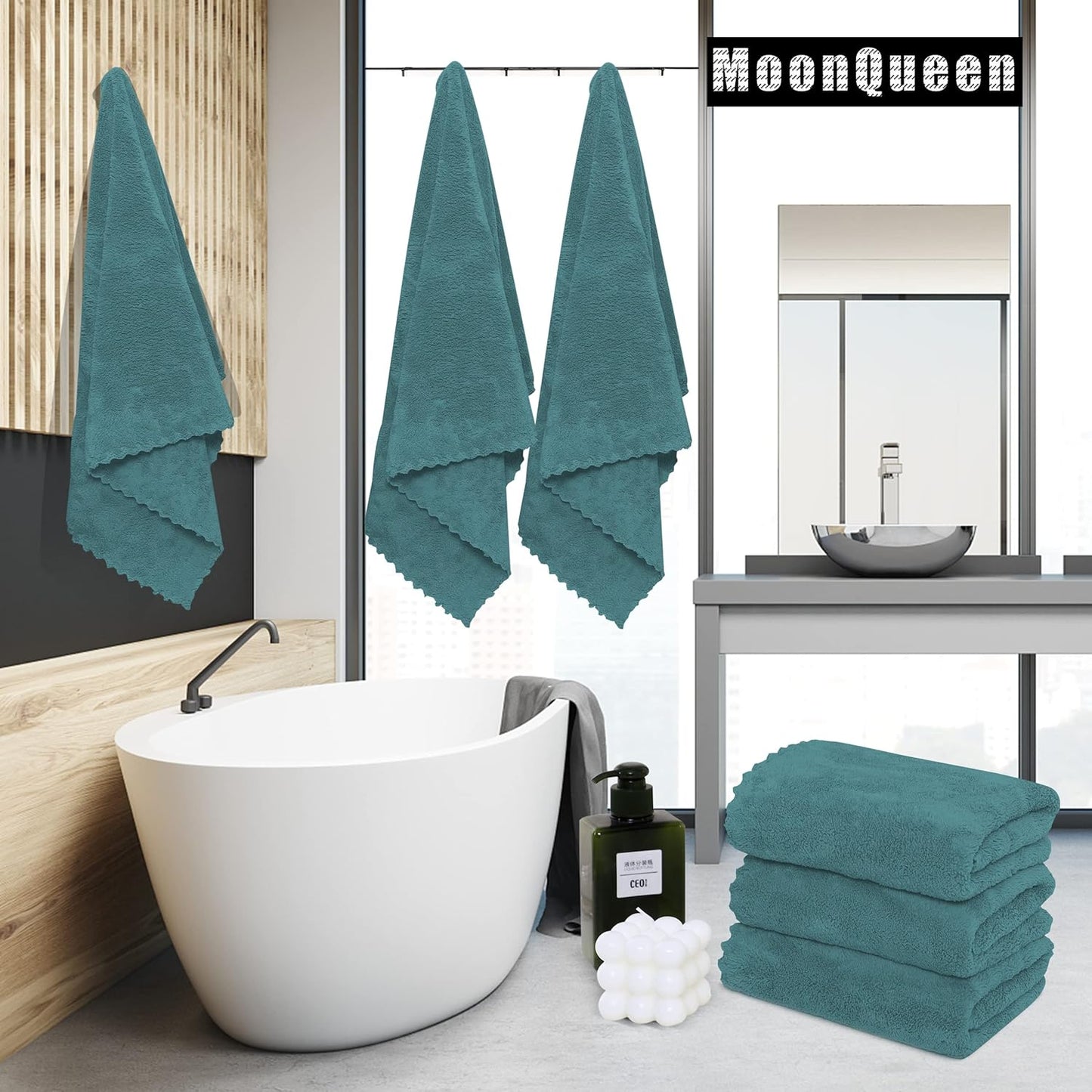 MOONQUEEN 6 Pack Premium Bath Towel Set - Quick Drying - Microfiber Coral Velvet Highly Absorbent Towels - Multipurpose Use as Bath Fitness, Bathroom, Shower, Sports, Yoga Towel (Teal)