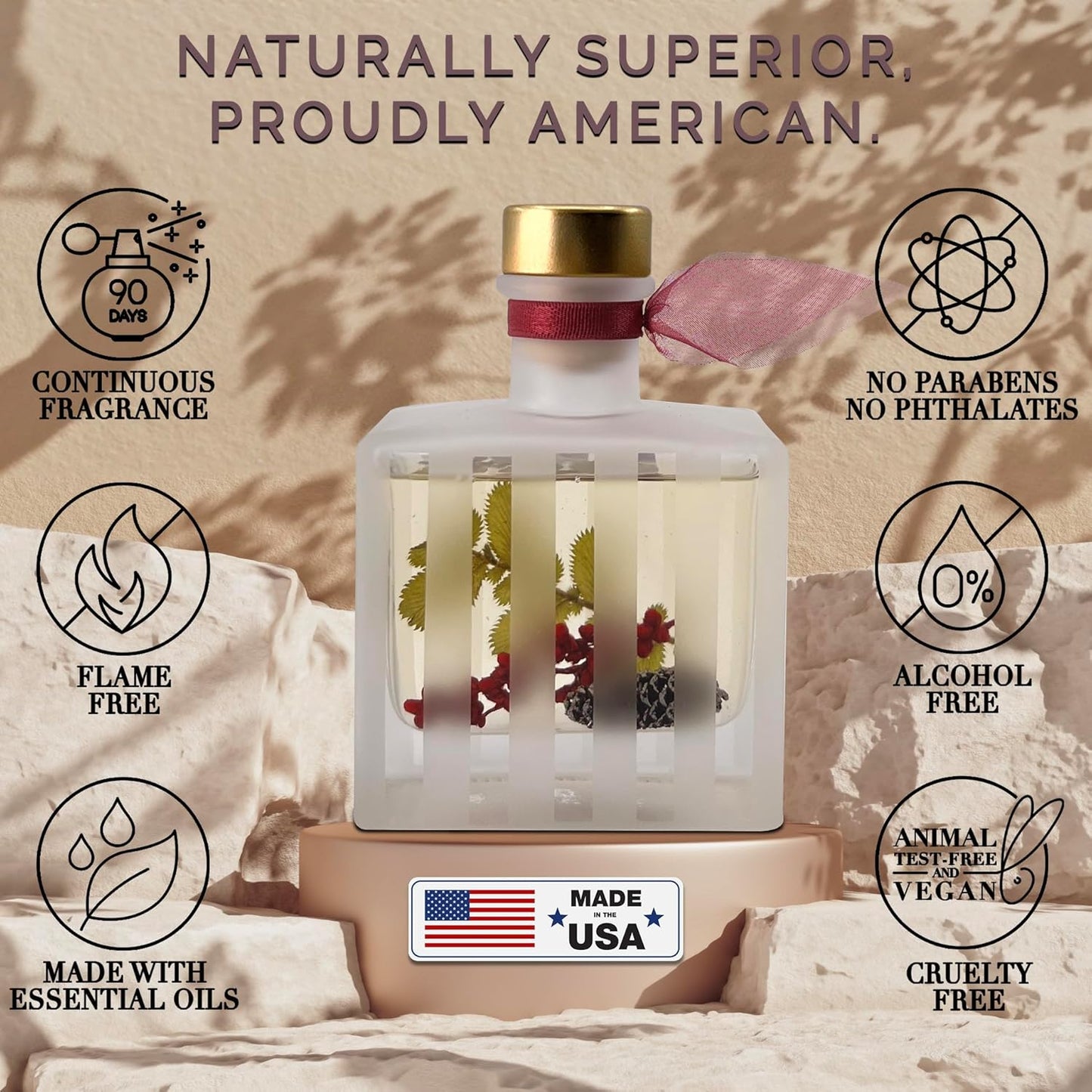 LOVSPA Reed Diffuser Set, Holiday Red Currant & Woods Scented Oil Diffuser with Sticks, Home Fragrance Accessories for Bathroom Shelf Decor, Aroma Diffusers for Home or Office Desk, USA Made