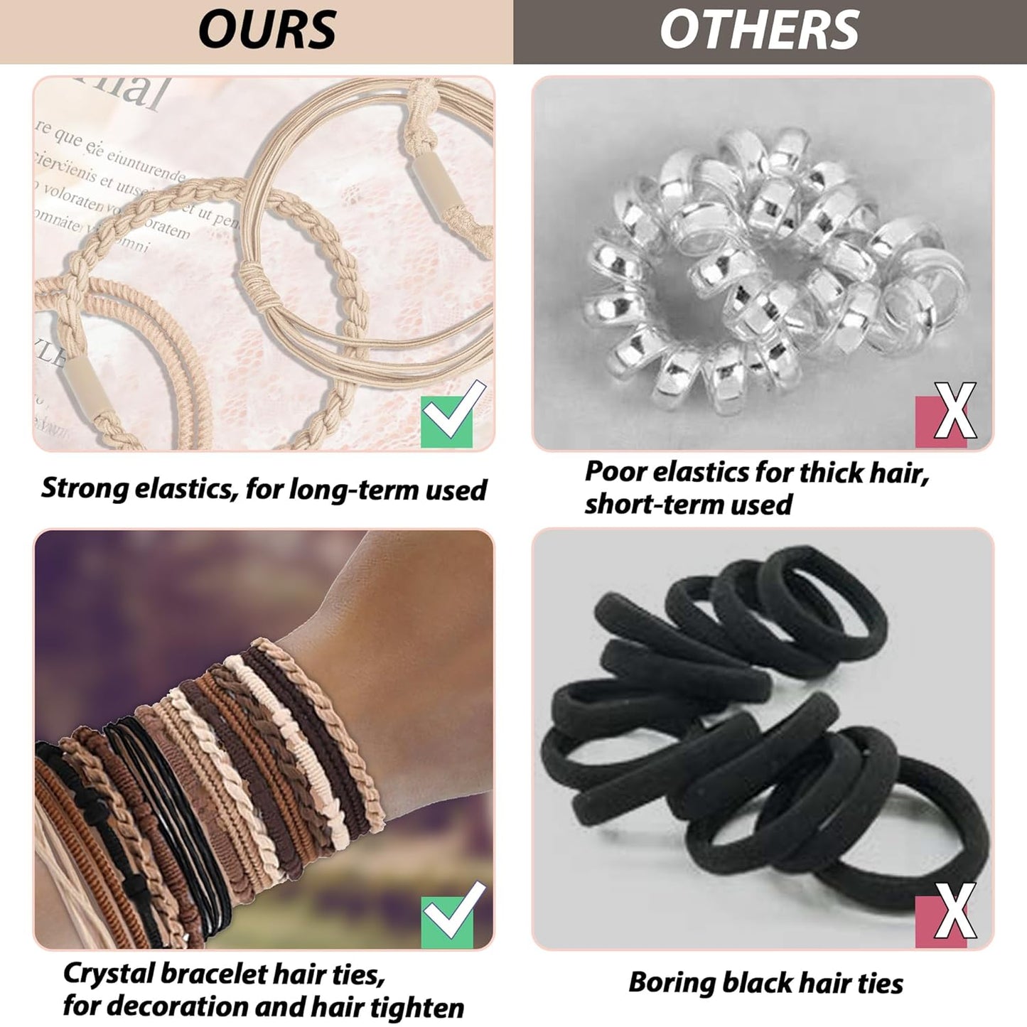 Hair Accessories Set for Women: 20 Boho Hair Ties in 5 Neutral Colors, 4 Stylish Hair Bands Bracelets for Thick or Thin No Damage Ponytails