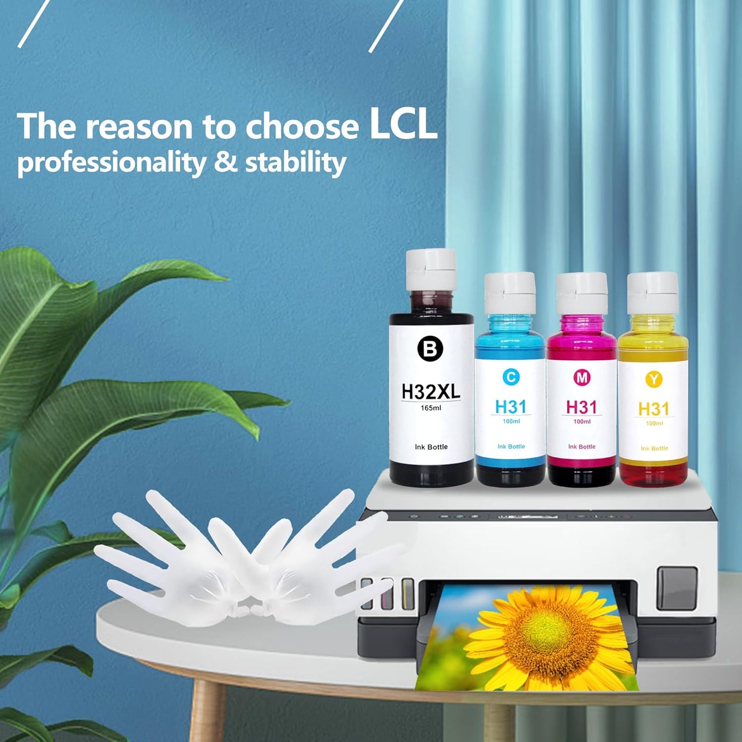 LCL 31 32XL Ink Bottle Set Refill Compatible with HP Smart Tank 7301 7001 7602 6001 5101 5102 5000 Plus 651 551 455 457 450 GT-5810 GT-5820 Printers (165ML 32XL Black,100ML 31 Color)