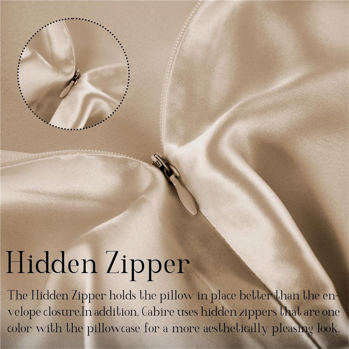 Mulberry Silk Pillow Cases Set of 2, Both Sides Real Silk Pillowcase for Hair and Skin Prevent Acne Pillowcase Organic Silk Pillowcase 2 Pack with Hidden Zipper, Champagne, Standard (20"×26")