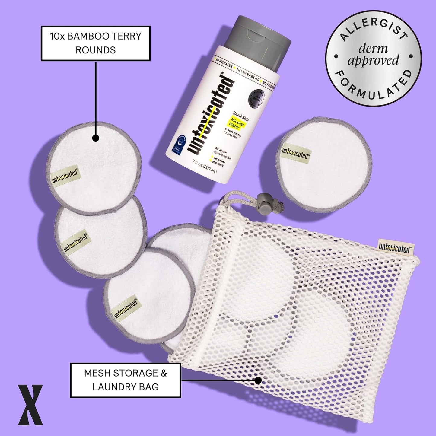 Untoxicated Ultra Soft Cleansing Pads - Double-Layered Reusable Bamboo Terry Rounds - Makeup Removal & Skincare for Sensitive Skin - Soft & Durable - Includes Washable Storage Bag - 10CT