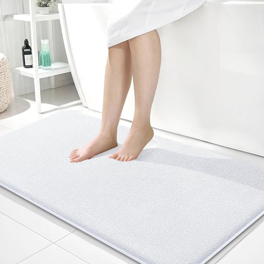 OLANLY Thick Memory Foam Bath Mat Rug 44x24, Extra Soft Absorbent Bathroom Rug, Quick Dry Bath Mats, Non-Slip, Machine Washable Carpet for Bathroom, Tub and Shower, Home Decor Accessories, White