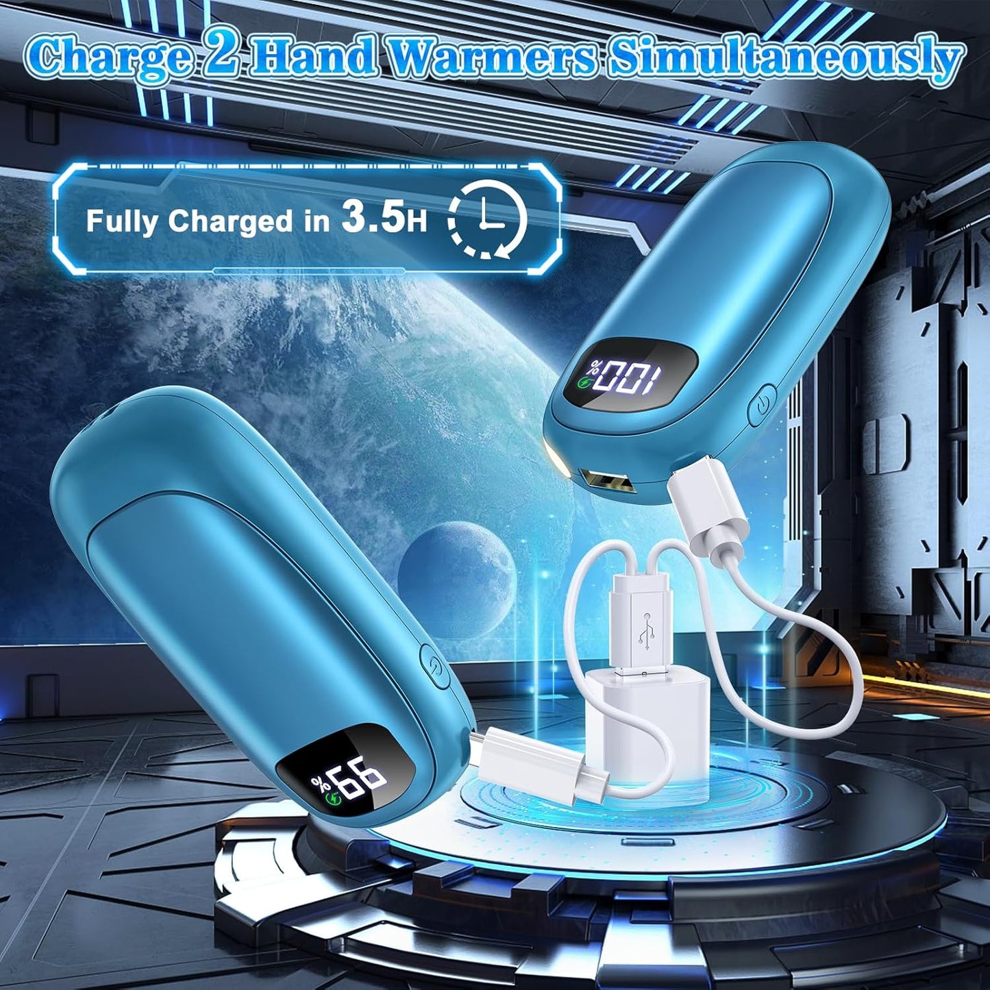 Hand Warmers Rechargeable 2 Pack, Electric Dual-Sided Heating with LED Display & Flashlight, Max 127℉, 13Hrs Long Lasting Pocket Heater for Raynauds, Golf, Hunting Essentials, Gifts for Men Women