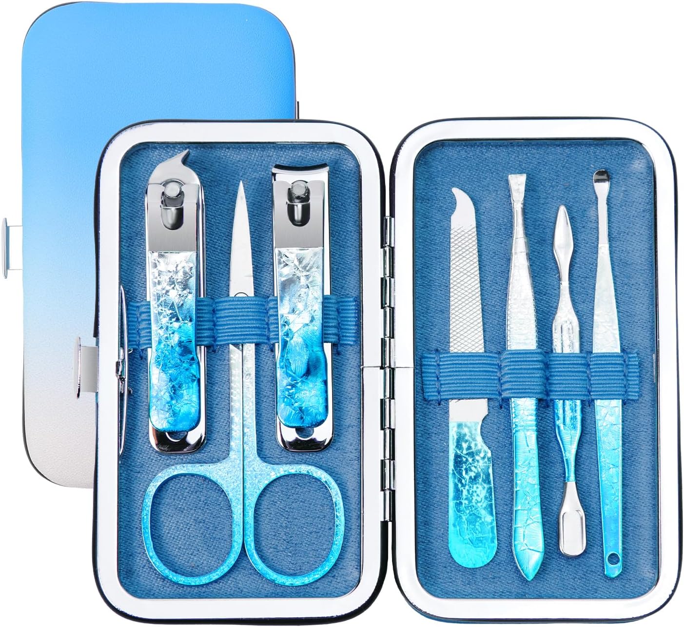 Nail Clippers Set 7 in 1 Stainless Steel, Colorful Manicure Kit Scissors Pedicure Tools Kit with Luxurious Travel Case- Portable Travel Grooming Kit Gift for Women