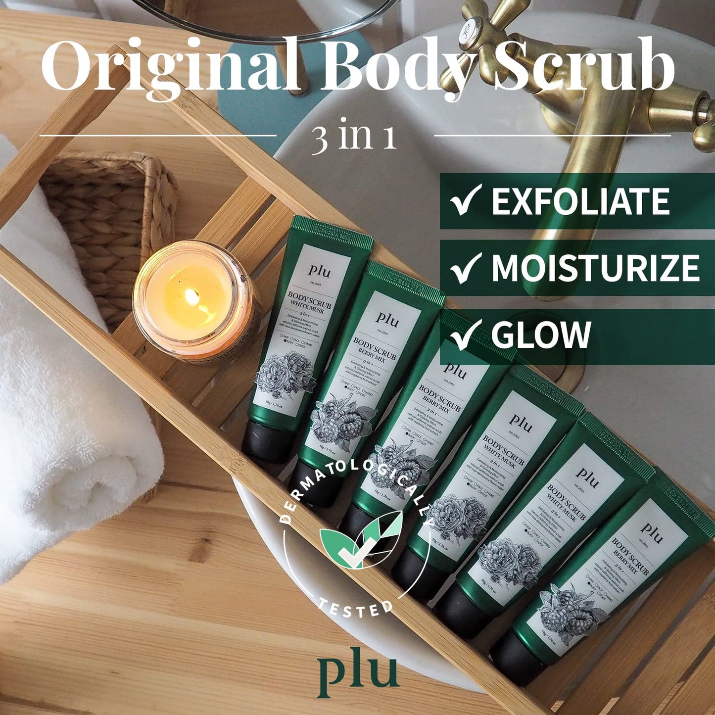 PLU Korean Original Walnut Body Scrub Polish - Berry Mix - Exfoliating & Moisturizing & Glow - for Acne, Cellulite, Stretch Marks, Spider Veins - Sweet Raspberry & Acai Berry Scent, 6.76 oz.