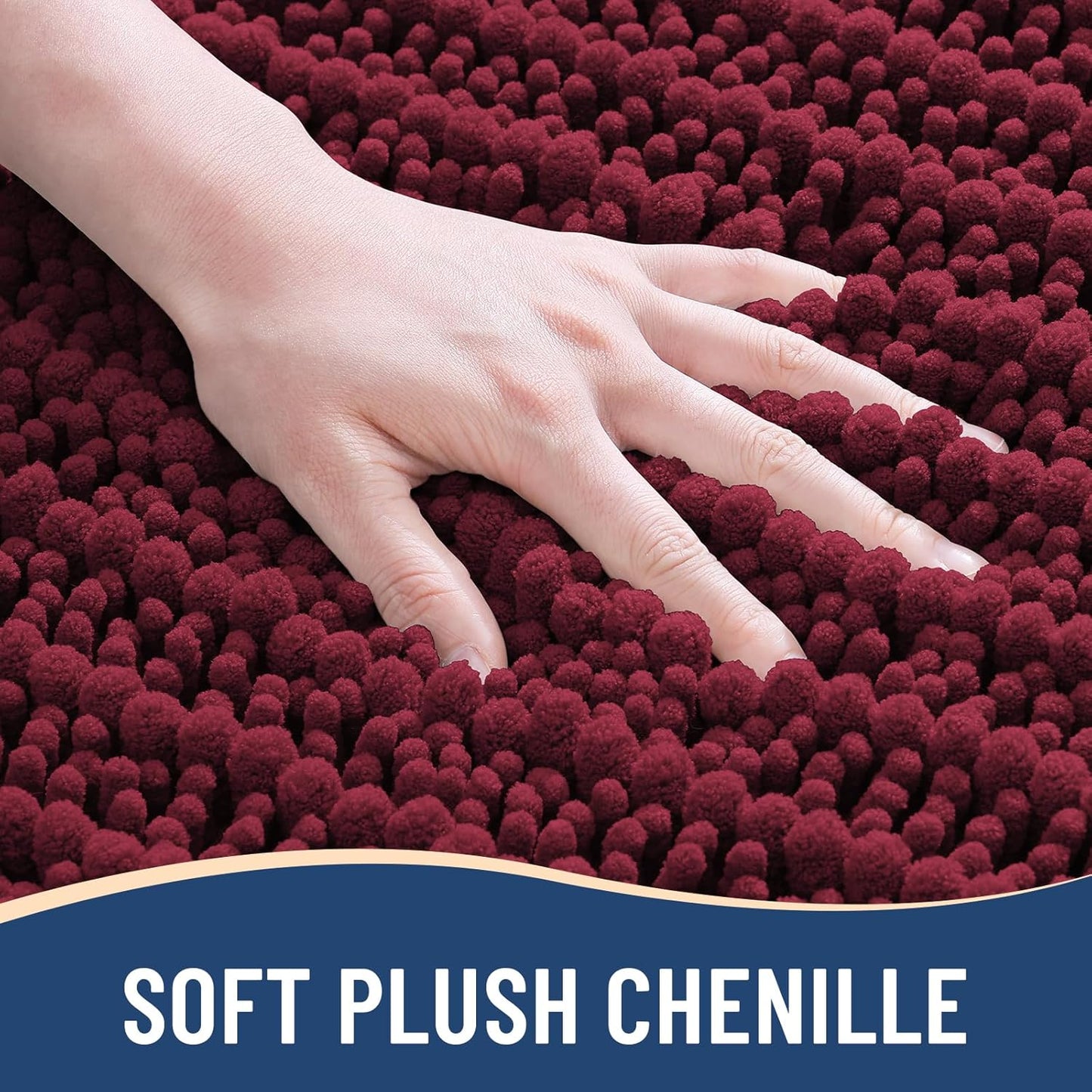 Arotive Luxury Chenille Bathroom Rug Mat, Extra Soft Thick Absorbent Shaggy Bath Rugs, Non-Slip Machine Wash Dry, Plush Bath Mats for Bathroom, Shower and Tub, 47x17, Burgundy