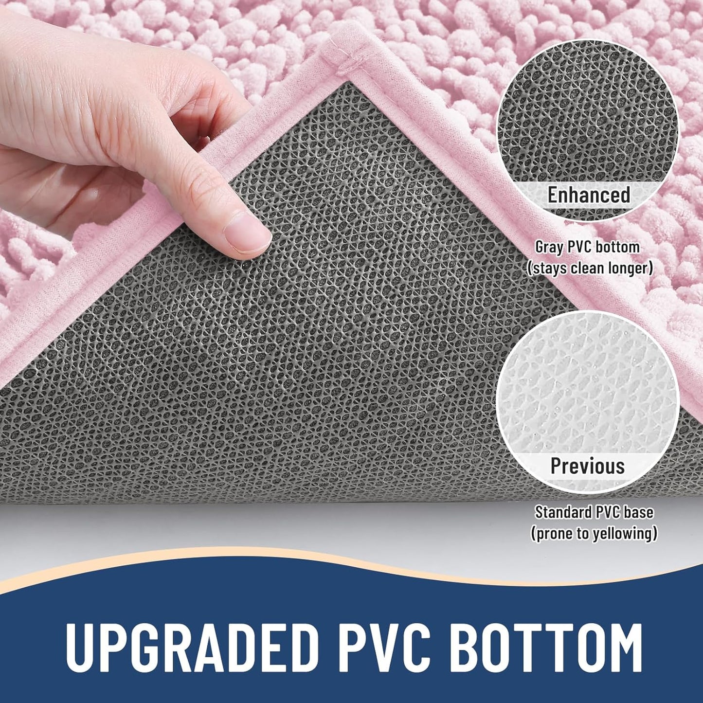 Arotive Luxury Chenille Bathroom Rug Mat, Extra Soft Thick Absorbent Shaggy Bath Rugs, Non-Slip Machine Wash Dry, Plush Bath Mats for Bathroom, Shower and Tub, 24x16, Pink