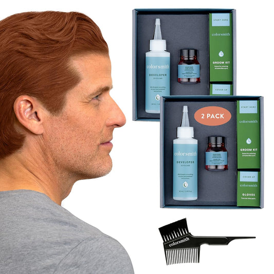 Hair & Beard Color for Blending Grays 2 pack - Dark Intense Copper Blonde - Ammonia-Free Complete Men’s At-home Beard & Hair Dye Kit, Professional-grade Demi-Permanent Hair Color (7.40)
