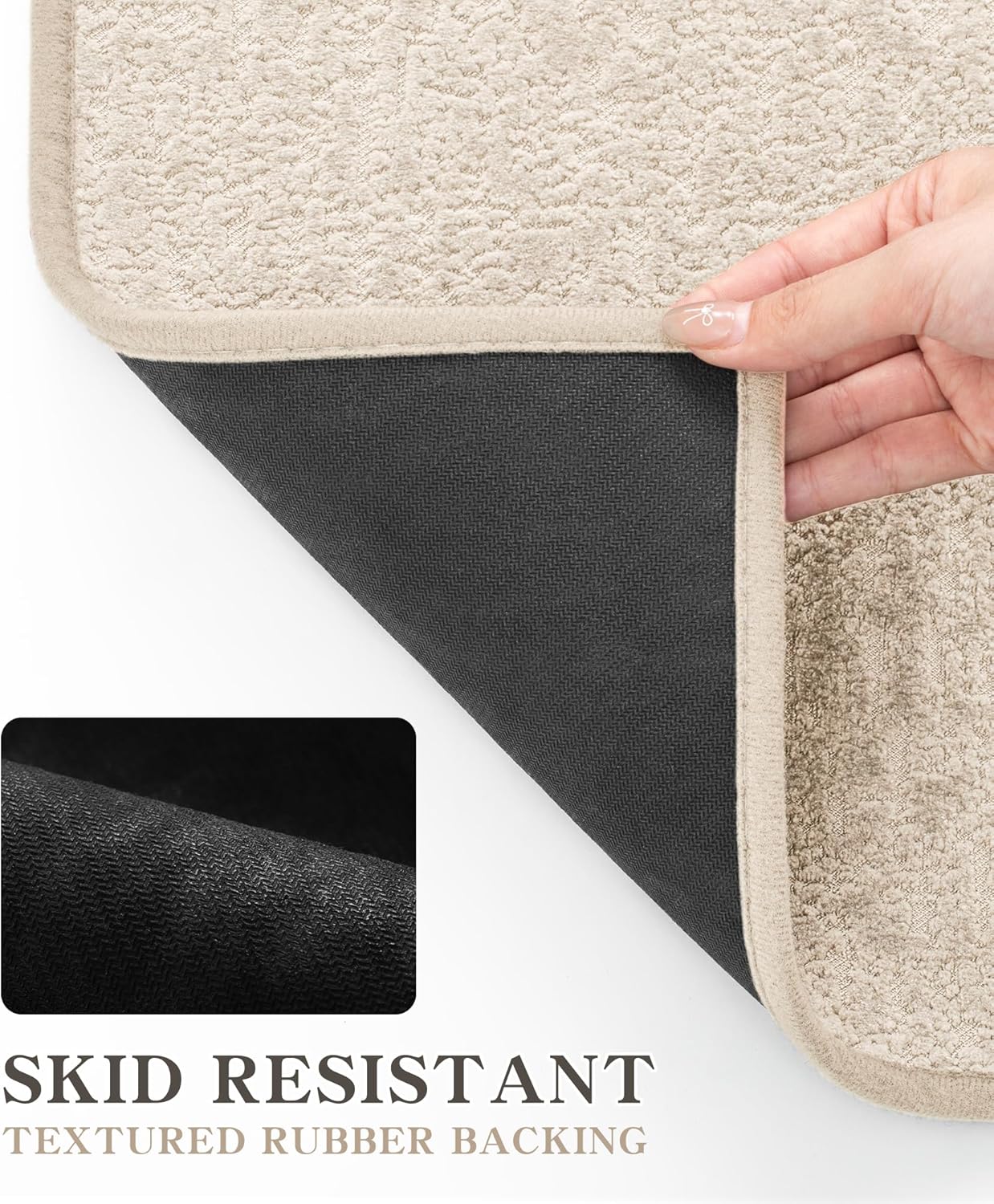 chakme Bathroom Rugs Mat 24x17, Ultra Thin Non Slip Bath Mat Small Quick Dry Absorbent Bath Mat for Bathroom Floor, (Light Beige, 24"x17")