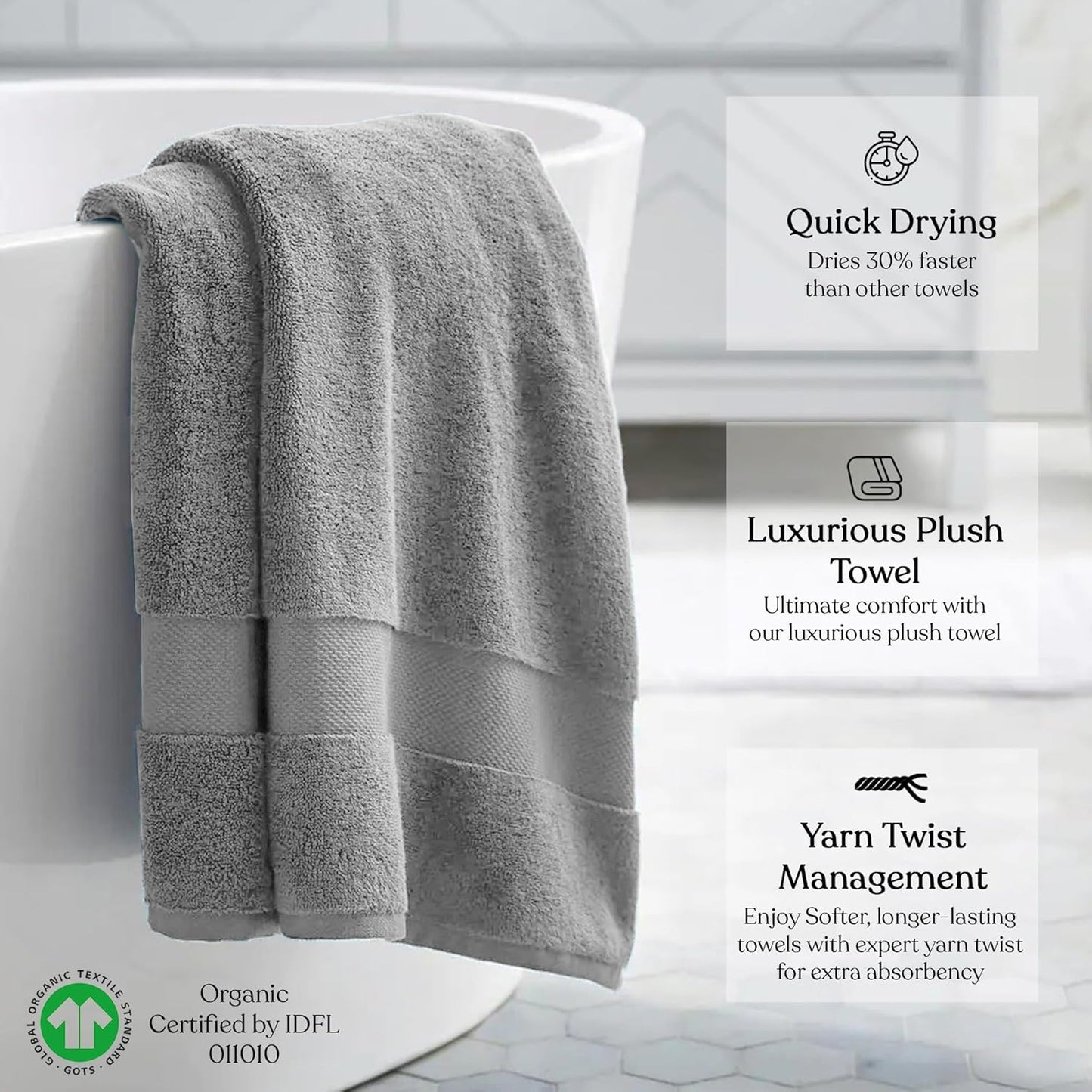 Delara 100% Organic Cotton Towels 650 GSM Plush Feather Touch Quick Dry Bath Sheet, Pack of 2 GOTS Certified, Oeko-Tex Green Certified, Organic Cotton Bath Sheet, 36"X70"