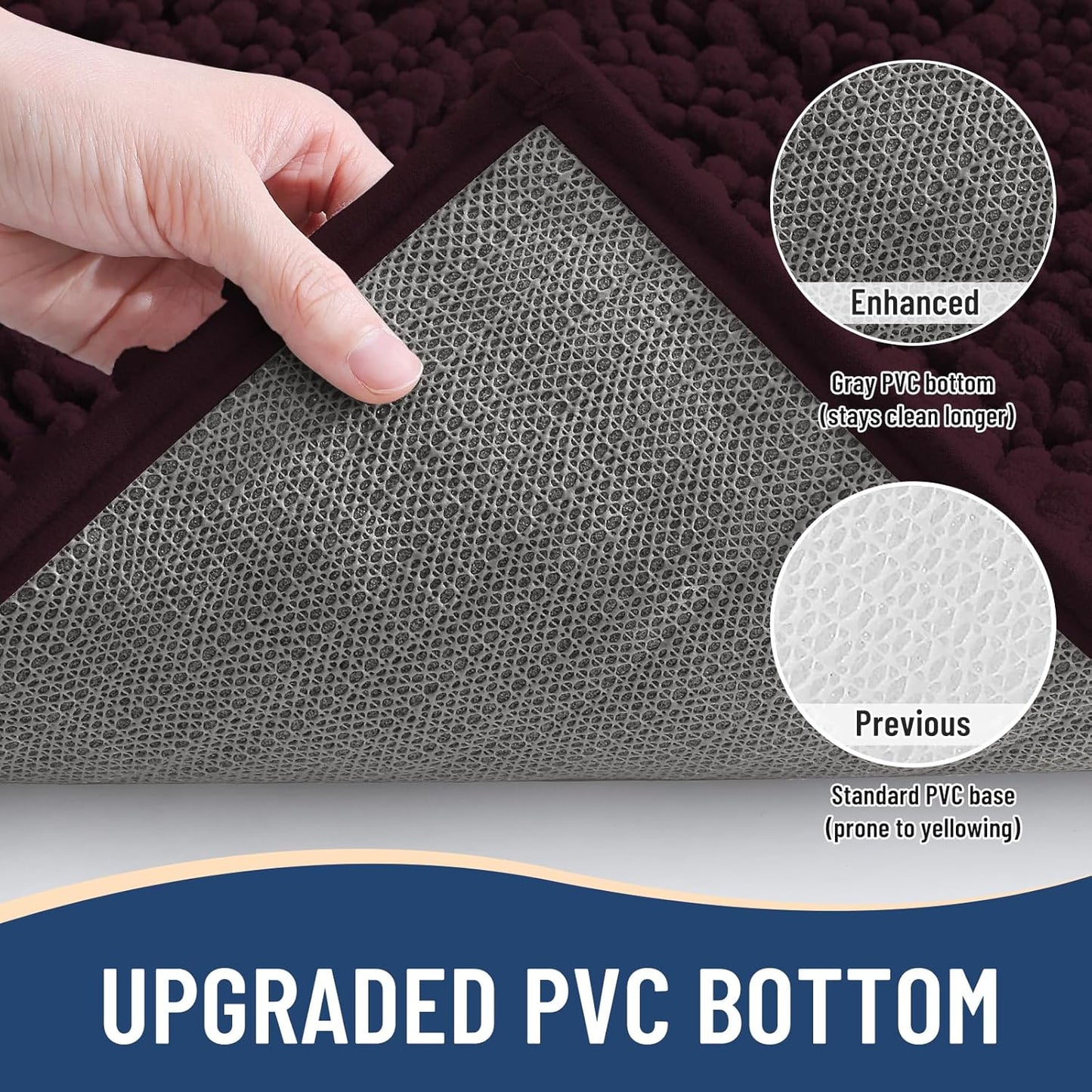 Arotive Luxury Chenille Bathroom Rug Mat, Extra Soft Thick Absorbent Shaggy Bath Rugs, Non-Slip Machine Wash Dry, Plush Bath Mats for Bathroom, Shower and Tub, 30x20, Black Cherry