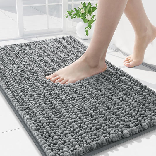 Arotive Luxury Chenille Bathroom Rug Mat, Extra Soft Thick Absorbent Shaggy Bath Rugs, Non-Slip Machine Wash Dry, Plush Bath Mats for Bathroom, Shower and Tub, 30x20, Grey