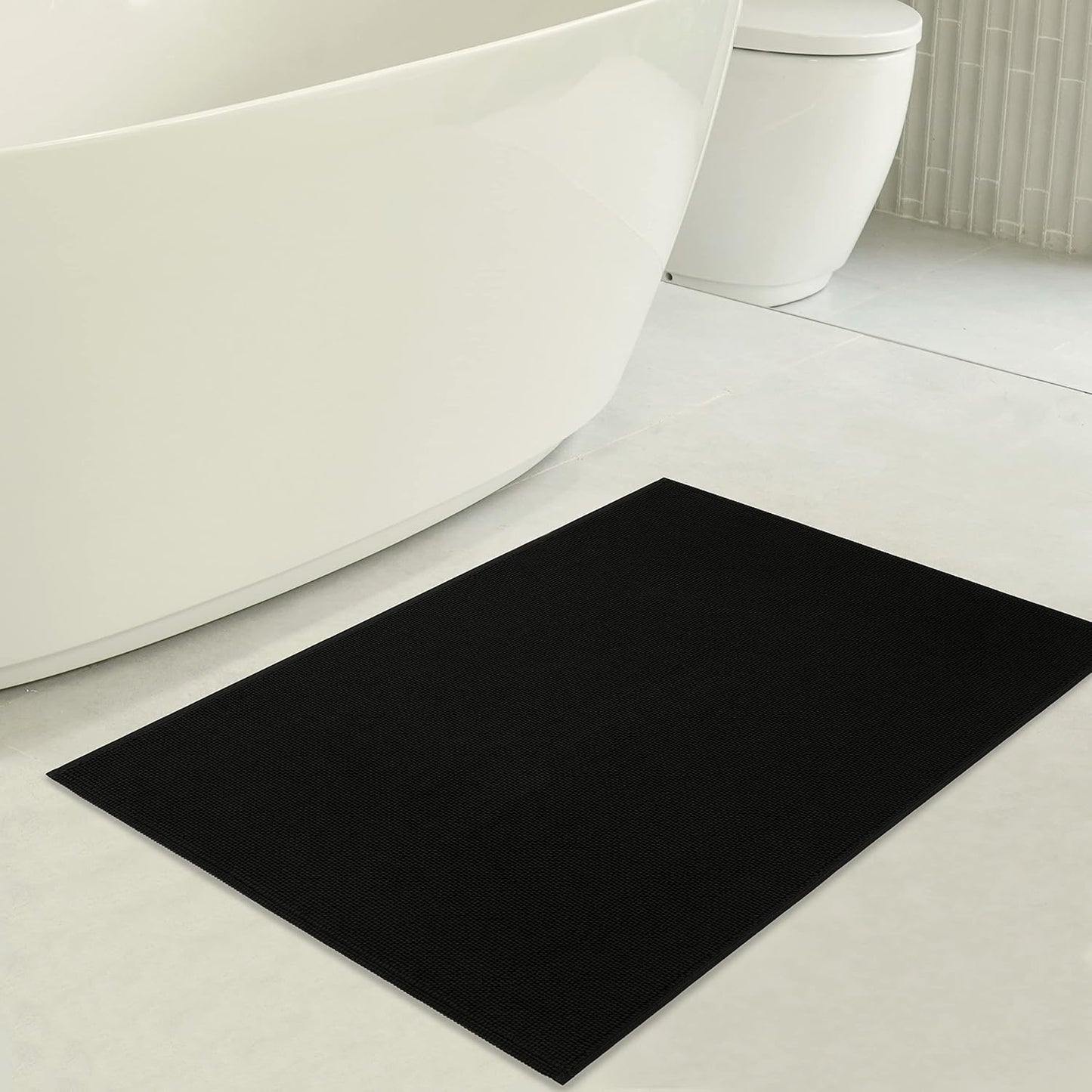American Soft Linen Bath Rug, 17 in 24 in 100% Cotton Bath Mats Rugs for Bathroom, Slip Reducer Washable Shaggy Form Area Rugs, Black Bath Rug