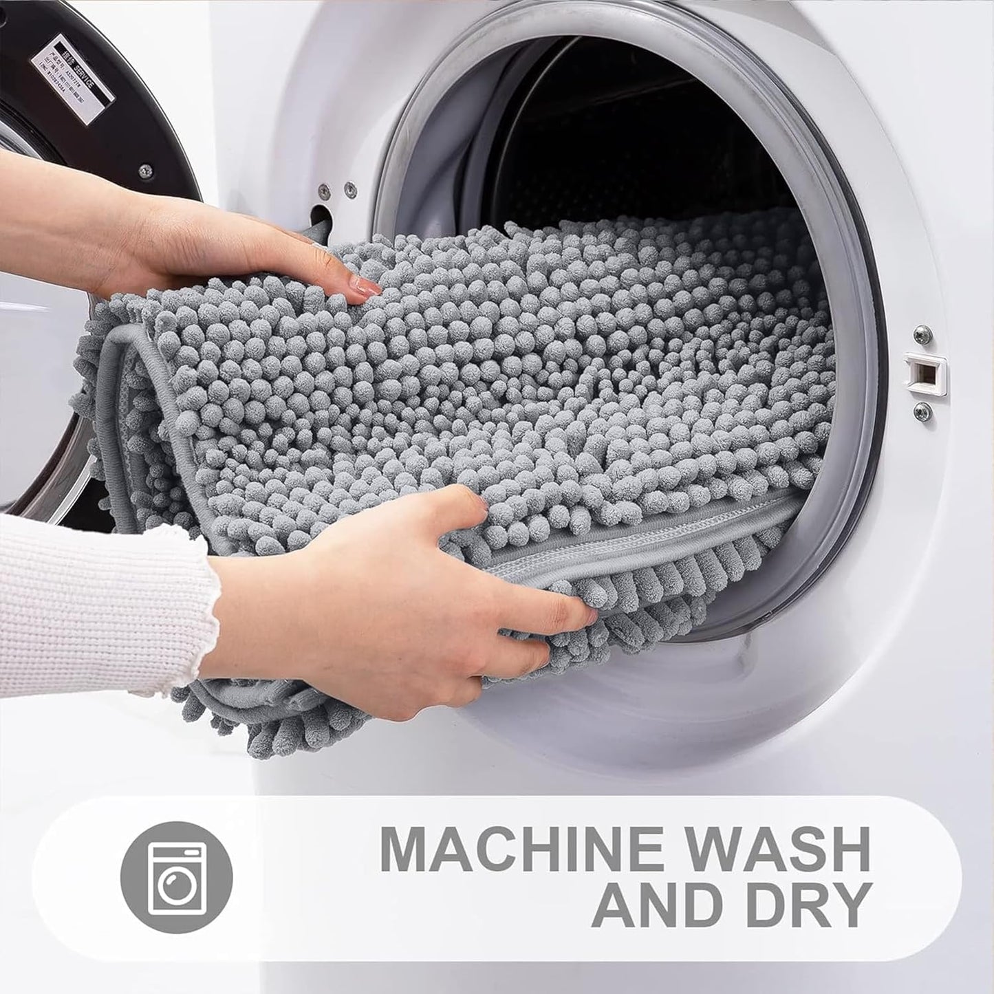 Grandaily Chenille Striped Bathroom Rugs 36x24, Extra Thick and Absorbent Bath Mats, Non-Slip Soft Plush Shaggy Shower Carpet, Machine Wash Dry, Bath Rug for Bathroom, (Large, Light Grey)