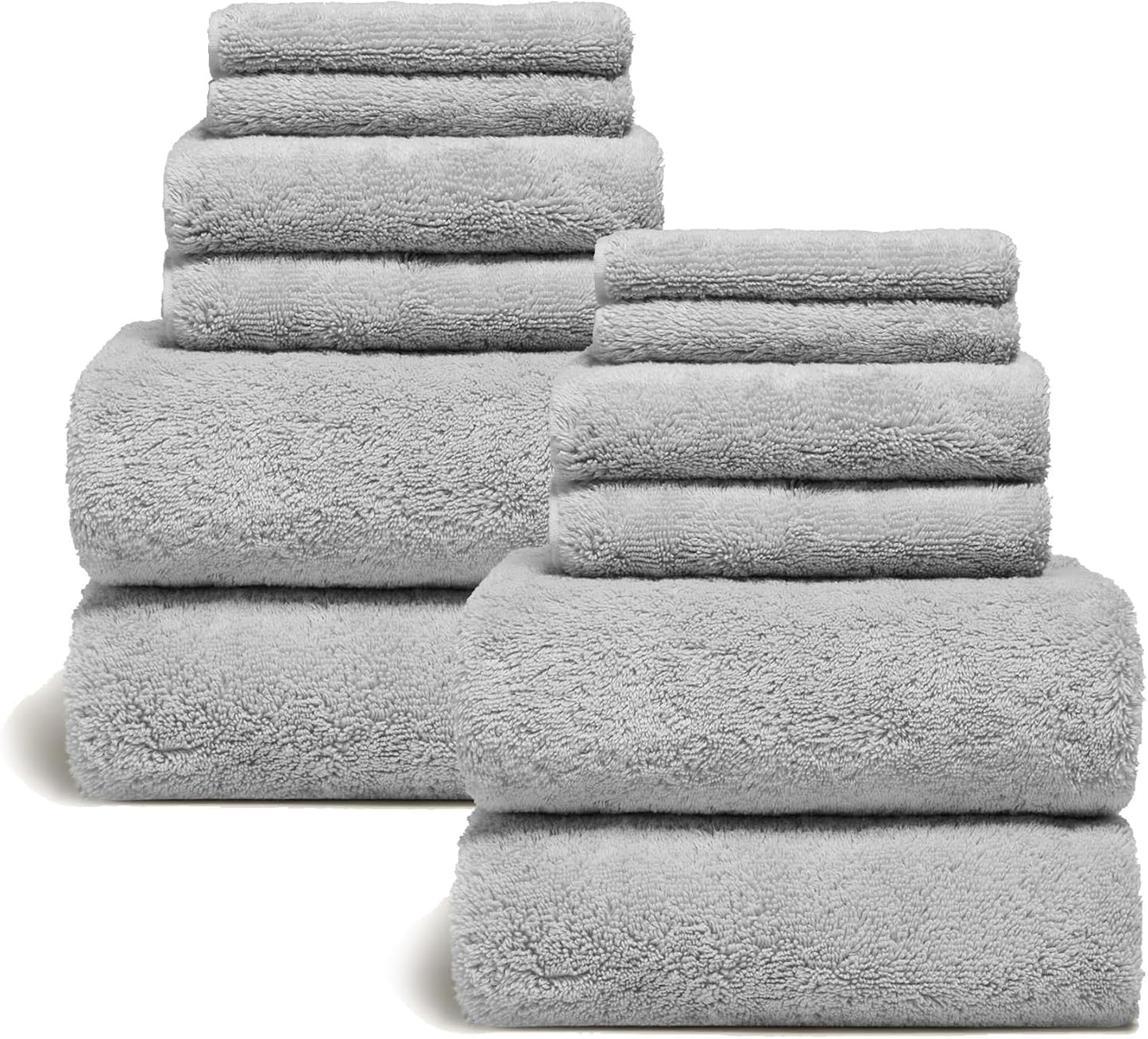 Italic Ultraplush 12-Piece Family Towel Set – Luxury Bath Towels, Hand Towels & Washcloths – Plush, Quick Dry 800GSM 100% Australian Cotton for Bathroom & Spa (Light Gray)