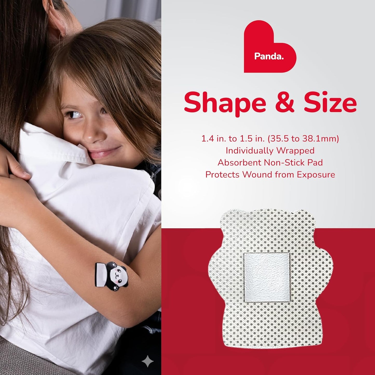 BioSwiss Kids Bandages, Panda Shaped Self Adhesive Bandage Set, Latex Free, Sterile Wound Care, 50 Count