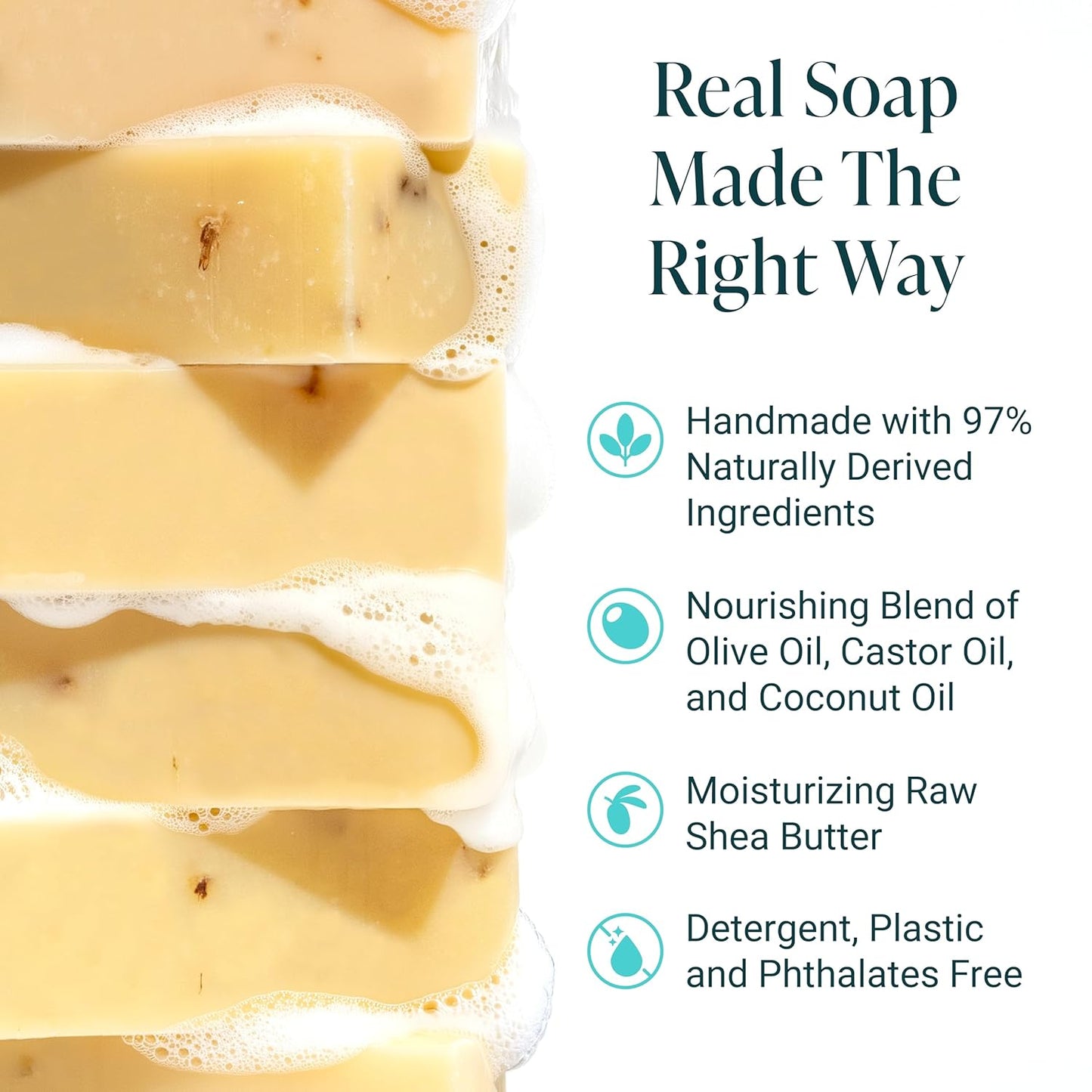 The Bubble Factory Handmade Natural Bath & Body Soap Bar, Vegan, All-Natural, Palm Oil Free, Made in USA with Shea Butter + Essential Oils, Lavender Lemongrass, 3 Bars