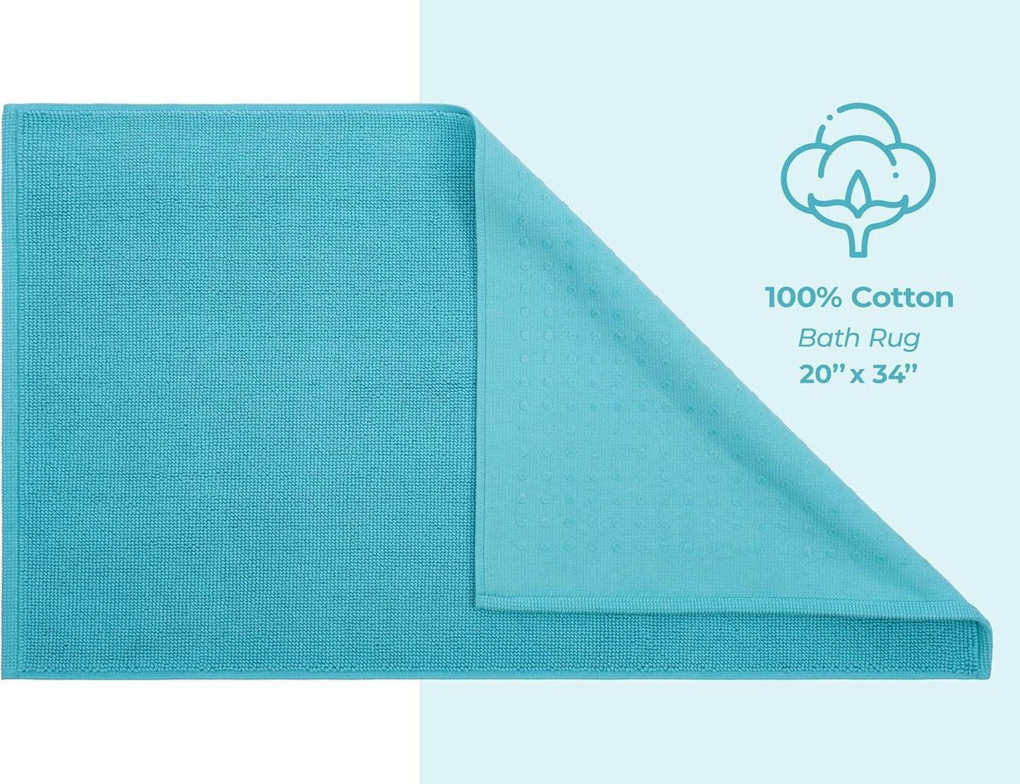 American Soft Linen Bath Rug, 20 in 34 in 100% Cotton Bath Mats Rugs for Bathroom, Slip Reducer Washable Shaggy Form Area Rugs, Turquoise Blue Bath Rug