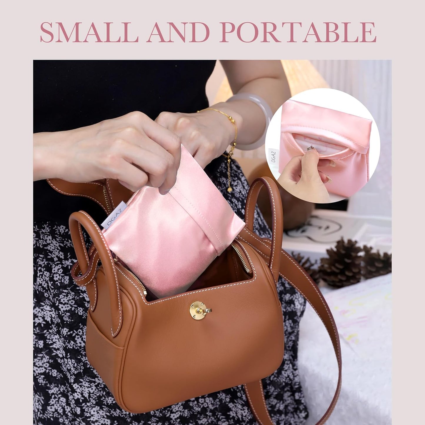 DGAZ Silk Sanitary Napkin Storage Bag, Period Bags for Teen Aged Girls, Portable for Panty Liners/Menstrual Cup/Small Tampons，Mini Makeup Bags for Purse(Bubblegum)