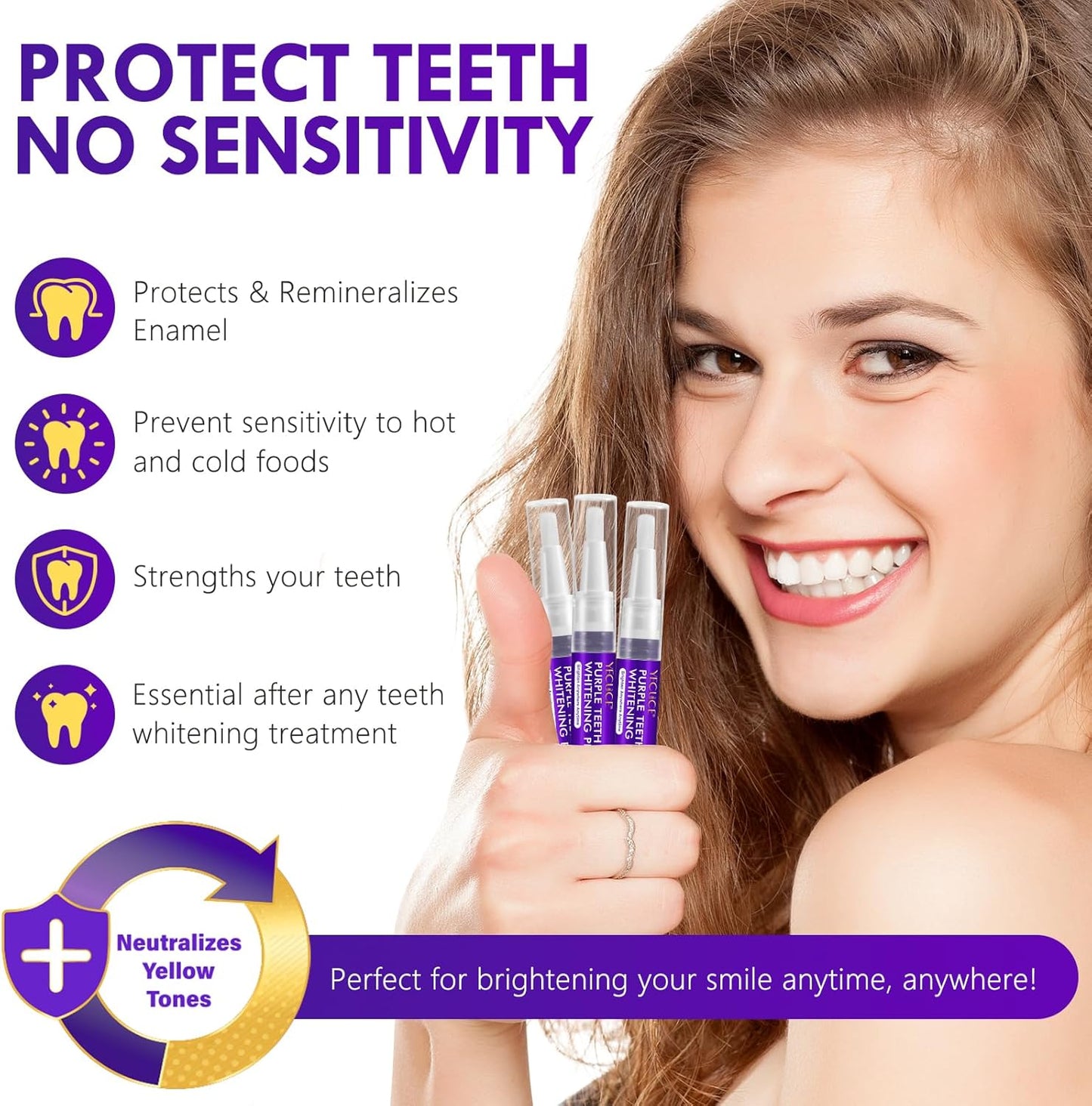 Teeth Whitening Pen 6 Pack, Professional Purple Teeth Whitening Gel for Rapid Stain Removal, No Sensitivity Formula for Sensitive Teeth, Mint Fresh Breath