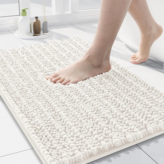 Arotive Luxury Chenille Bathroom Rug Mat, Extra Soft Thick Absorbent Shaggy Bath Rugs, Non-Slip Machine Wash Dry, Plush Bath Mats for Bathroom, Shower and Tub, 30x17, Ivory