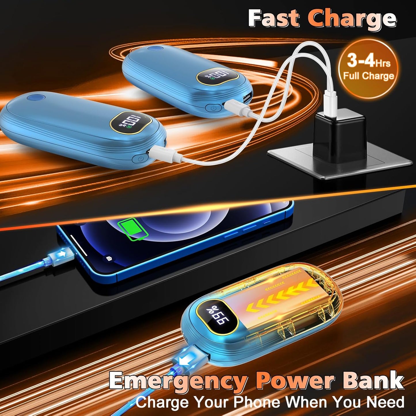 Hand Warmers Rechargeable - Electric Hand Warmers Rechargeable 2 Pack Heat Up to 131℉ with 18Hrs Warmth, Electronic Portable Pocket Heater for Golf Raynauds Camping, Gifts for Women Man