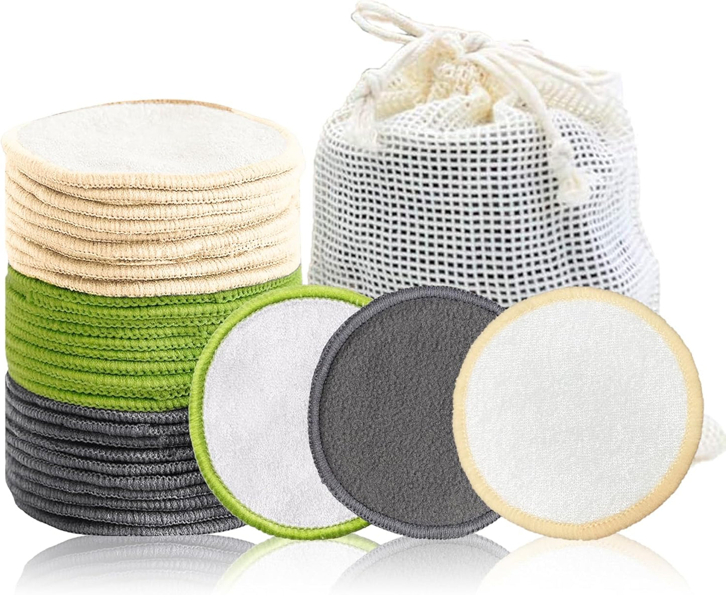 Reusable Makeup Remover Pads - 30 Packs Soft & Washable Bamboo Cotton Rounds, Reusable Face Pads for Skincare & Cleansing, Cotton Rounds with Mesh Bag for Storage