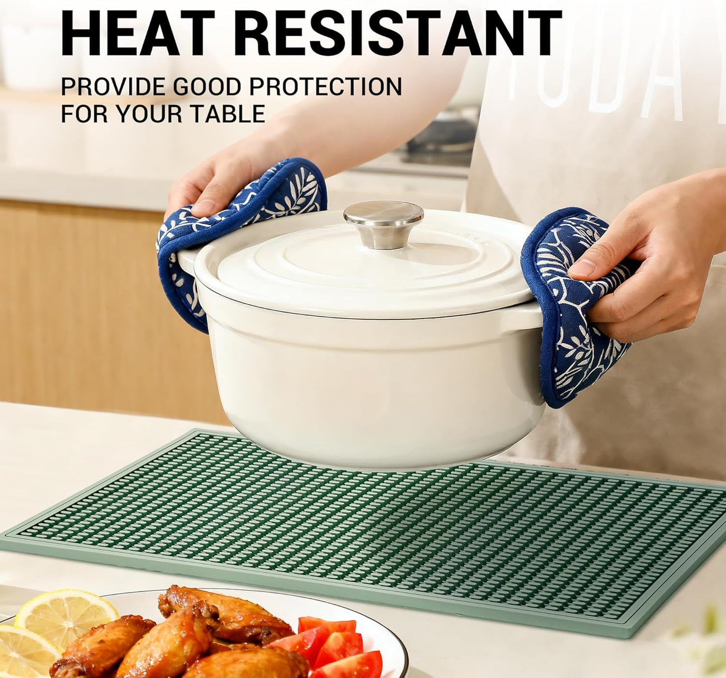 Dish Drying mat - 18" x 12" Green Silicone Drying mat, Kitchen Counter Dish Drying mats,Rubber Dish Drying mat, Applies to bar mat、Coffee mat