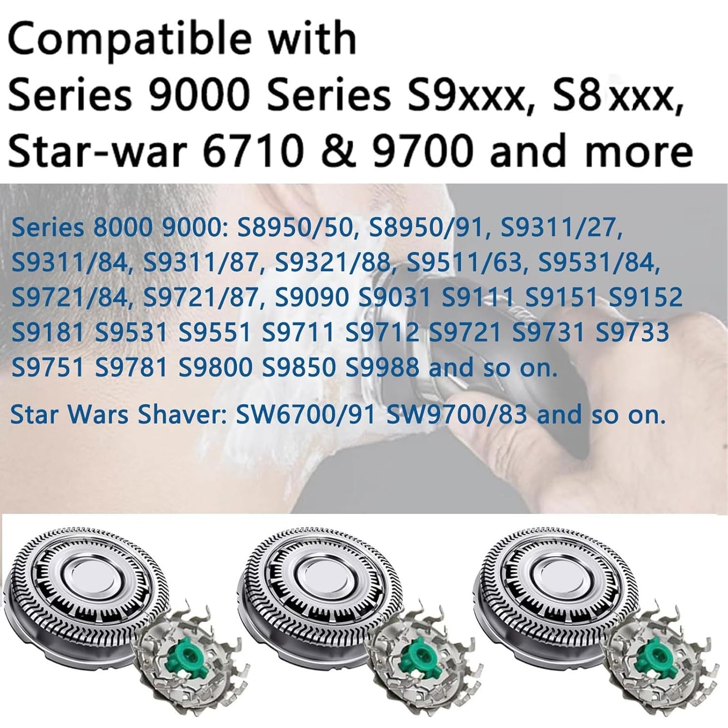 SH90 Replacement Heads Compatible with Philips Series 9000 8000, SH90 Upgraded Replacement Blades Shaving Razor Heads Fit for S9000 S8000 Razor SW97xx, S8950/50 S8950/91 S9311/27