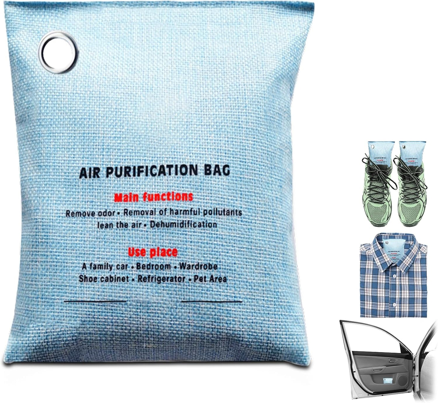 4 Pack charcoal odor absorber,Bamboo Charcoals Air Purifying Bag Charcoals Deodorizer Eliminator for Strong Odors in Car, Closet, Shoe, Basement (200G*4 Pack Blue, Unscented)