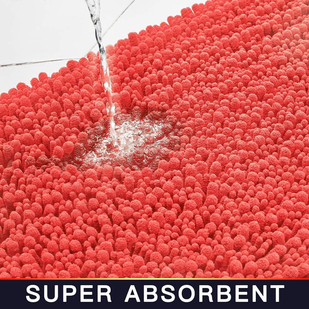 Walensee Bathroom Rug Non Slip Bath Mat (36x24 Inch Coral) Water Absorbent Super Soft Shaggy Chenille Machine Washable Dry Extra Thick Perfect Absorbant Best Large Plush Carpet for Shower Floor