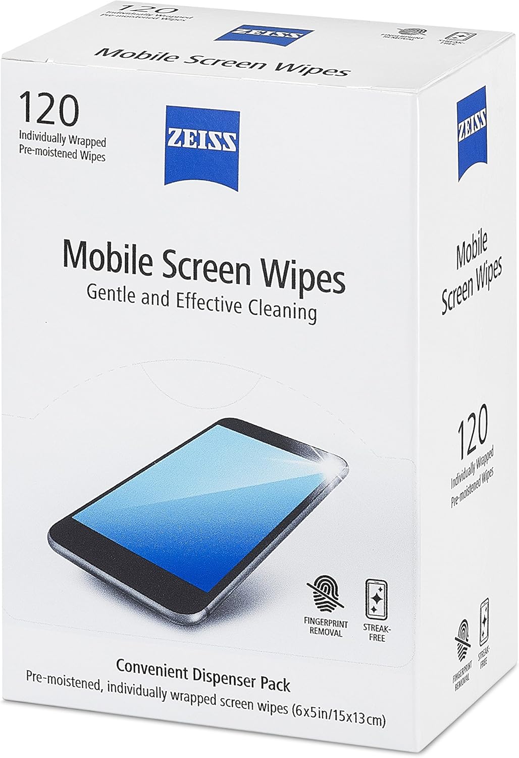ZEISS Pre-Moistened Wipes, Screen Cleaner, 120 Count